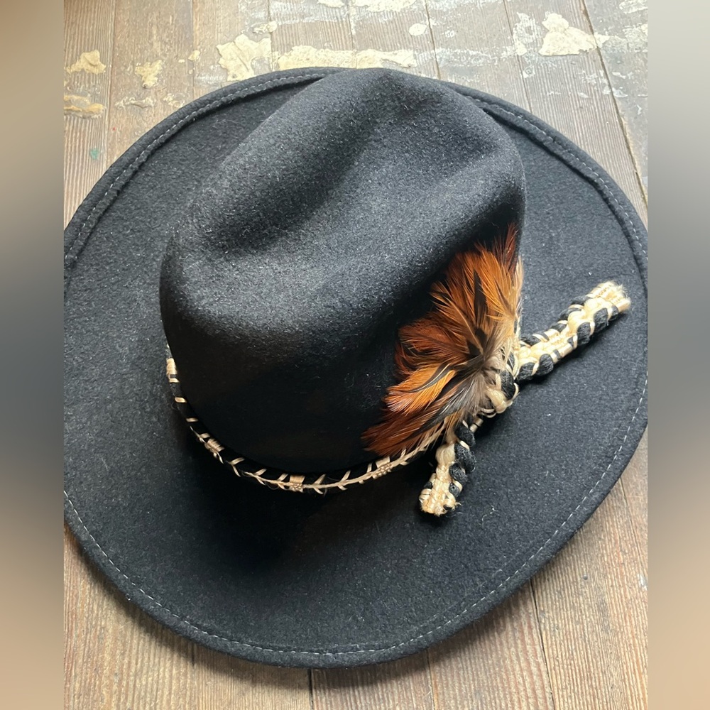Black Western Hat with Feather Accent